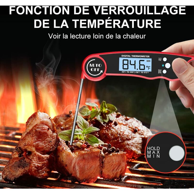 Thermomètre de Cuisine Cuisson - Thermomètre Alimentaire Digital Lecture  Instantané Écran LCD avec Longue Sonde Thermomètre pour Viande Patisserie  Sucre Friture Eau Lait Vin Grille Barbecue : : Cuisine et Maison
