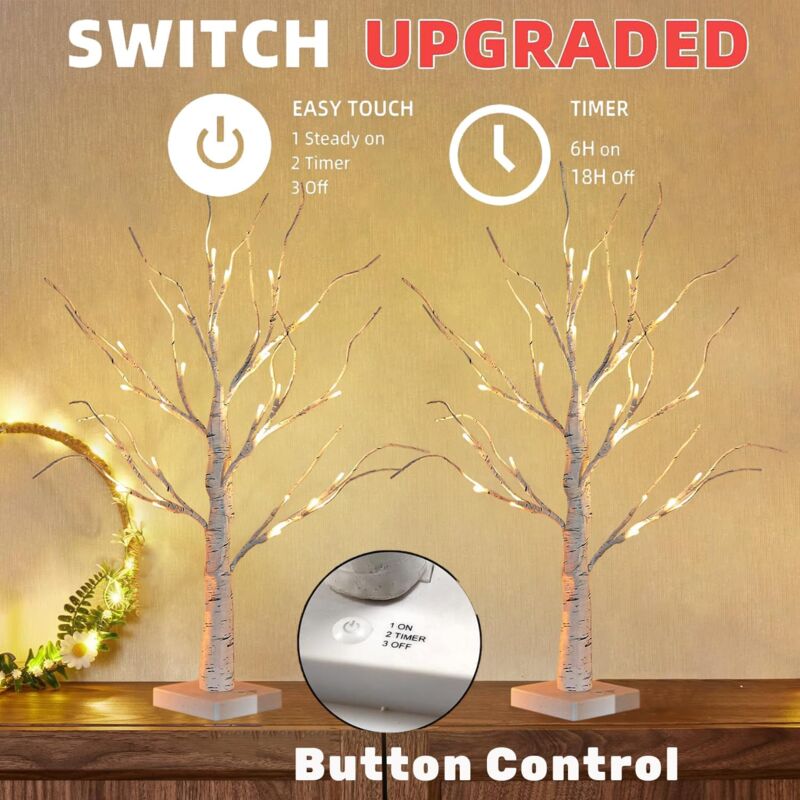 Arbre Lumineux LED Avec Télécommande - 8 Modes Lumière, USB/piles - Déco Mariage, Fête