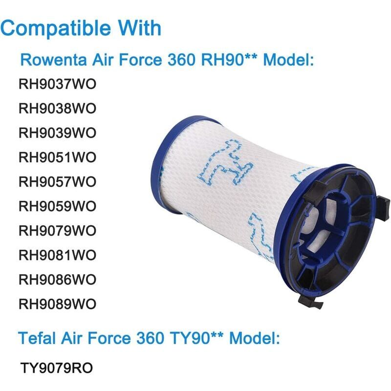 Filtre compatible pour Aspirateur Rowenta Air Force 360 ZR009001 en mousse  RH9037WO, RH9038WO, RH9039WO, RH9051WO, RH9057WO, RH9059WO, RH9079WO
