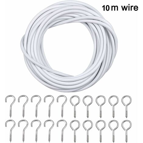 10m Blanc Cable Rideaux, Fil de Rideau Corde Suspendue, Câbles de Rideau  avec 20 paires Crochets