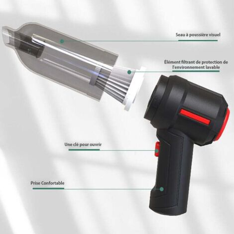 Souffleur Aspirateur 3en1 Sans Fil 50000 Tr/min - Pour PC, Voiture, Clavier - 3 Vitesses + LED