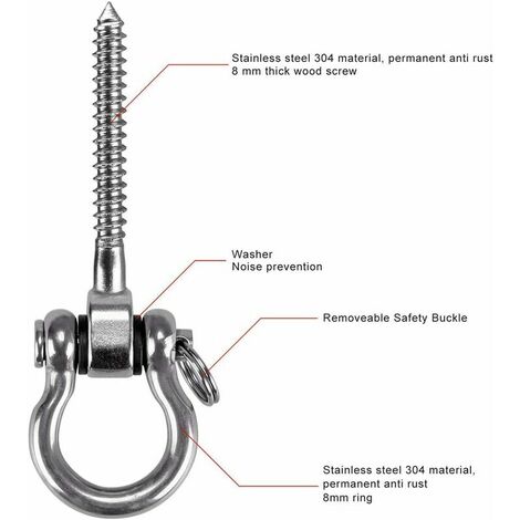 2 Pièces Crochet a Visser, Acier Inoxydable 304 Robuste 180° Crochet Plafond  pour Aire de Jeux Intérieure Extérieure Yoga, Hamac ,Corde, Balançoire,  Suspendue Chaise, Sac de Boxe , Max 450kg 
