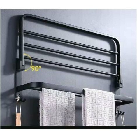 Ulisem Porte Serviettes Salle de Bains, Étagère de Rangement Pliable Montée , Espace aluminium, Porte Serviette Salle de Bain Mural (40cm，Noir) DOLASO