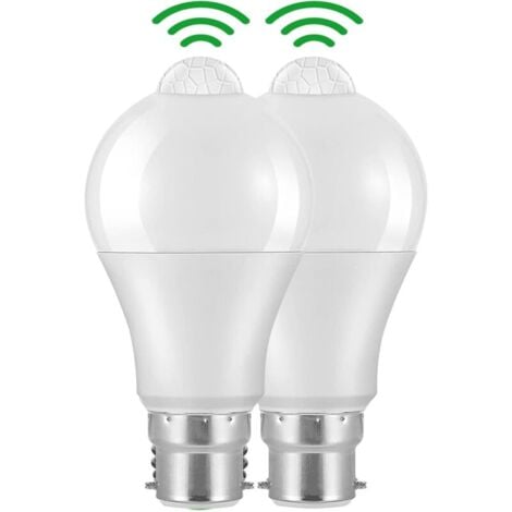 Ampoule Detecteur de Mouvement B22 Baïonnette LED, 12W, 1020lm, Blanc Froid 6000 K, CIR  85, étanches IP42 à économie d'énergie, non dimmable, Ampoule à Détecteur de Mouvement(2 pièces)