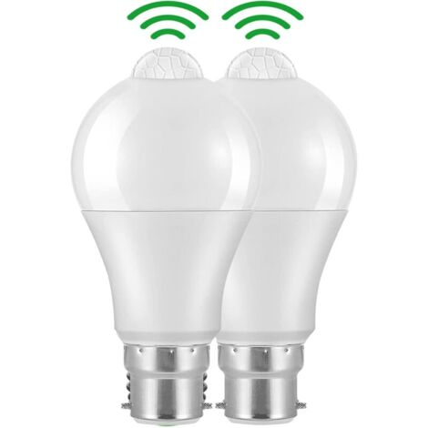 Ampoule Detecteur de Mouvement B22 Baïonnette LED, 12W, 1020lm, Blanc Froid 6000 K, CIR  85, étanches IP42 à économie d'énergie, non dimmable, Ampoule à Détecteur de Mouvement(2 pièces)