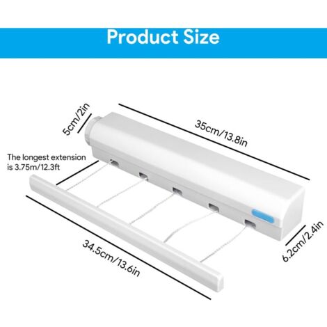 Corde à Linge Rétractable, Corde à Linge Portable Murale Compacte pour Usage Intérieur ou Extérieur (5 Fils)