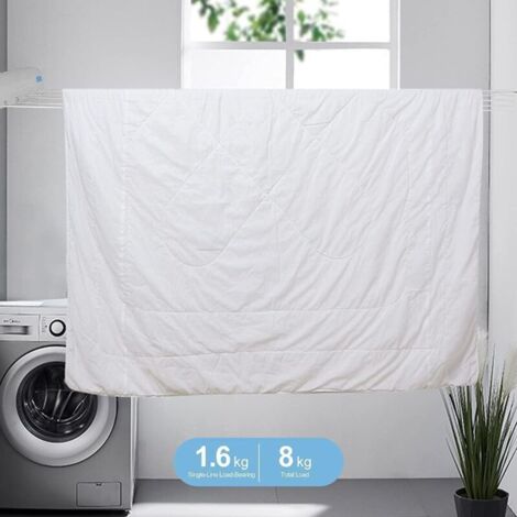 Corde à Linge Rétractable, Corde à Linge Portable Murale Compacte pour Usage Intérieur ou Extérieur (5 Fils)