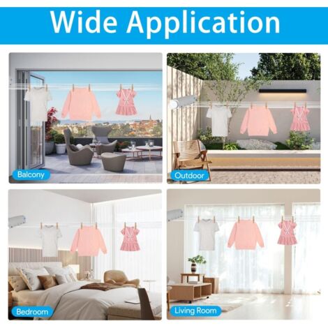 Corde à Linge Rétractable, Corde à Linge Portable Murale Compacte pour Usage Intérieur ou Extérieur (5 Fils)