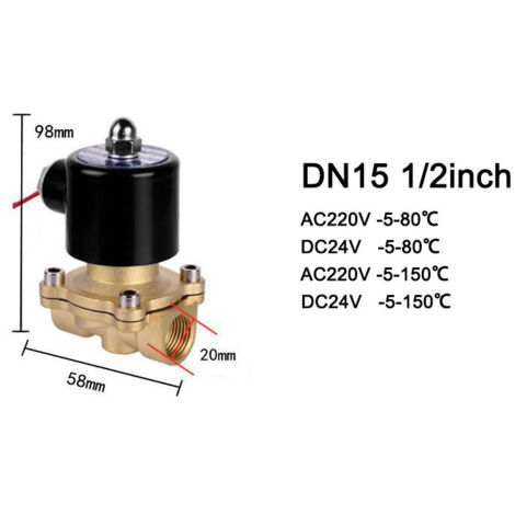 Electrovanne Électrique DN15 1/2" AC220V -5 à 150°C Laiton - Pour Eau Gaz Huile Irrigation