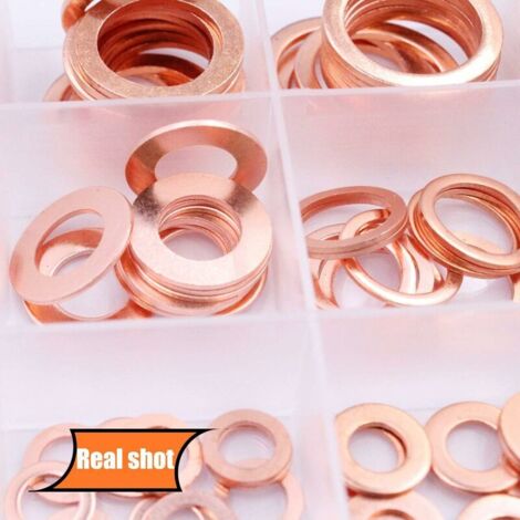 150pcs Rondelle Cuivre Joint Vidange Assortiment Kit M5, M6, M8, M10, M12, M14,M16,M18,M20,M22, 15 Tailles,Rondelle Plate pour L'étanchéité des Vis Bagues D'étanchéité Ternel