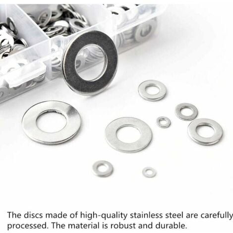 360PCS Rondelles Plates en 304 Acier Inoxydable Assortiment, Rondelles metal, Joint vidange, Rondelles gonds de porte, Rondelles assortiment de lave-mains (M2 M2.5 M3 M4 M5 M6 M8 M10), Ensoleillé