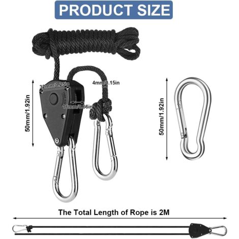 Corde Coupe-vent De Plein Air 4 Pièces Corde à Cliquet Avec Crochet,Sangle à Cliquet Corde 1/8 Pouce Corde De Crochet Réglable Fixation Voile D'ombrage