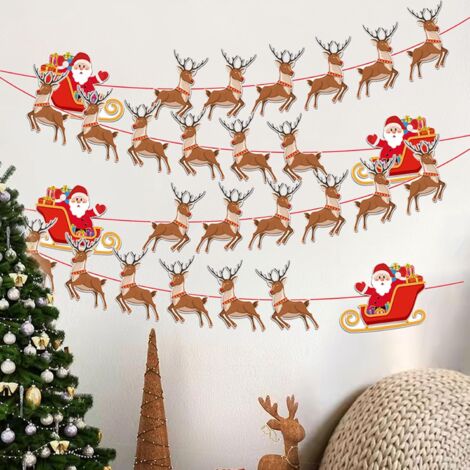Bannière De Noël LAPONO 300x50 Cm - Tissu Polyester, Rouge, Message Joyeux Noël, Décoration Extérieure/intérieure