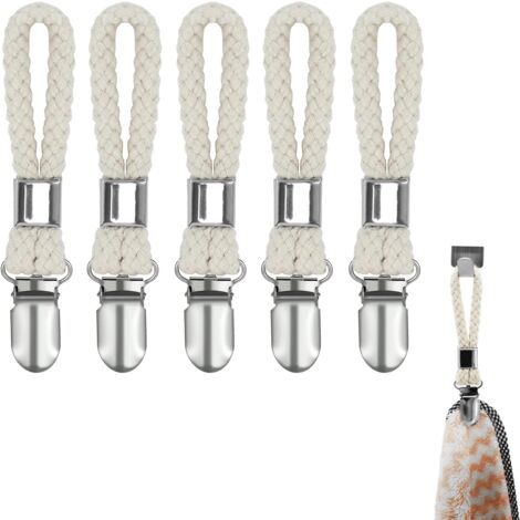 4 Pinces à Serviette Avec Crochet - Porte-Torchon Pour Cuisine, Salle De Bain - 2 Couleurs, Coton Et Fer - 8
