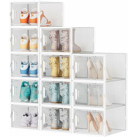 Boîtes à chaussures/rangement empilables blanches/transparentes en  plastique, lot de 12