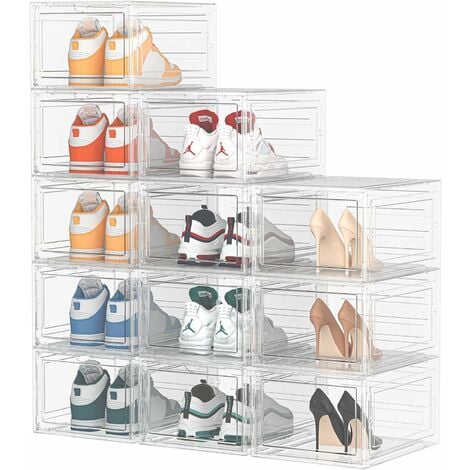 Boîtes à chaussures transparentes blanches empilables en plastique