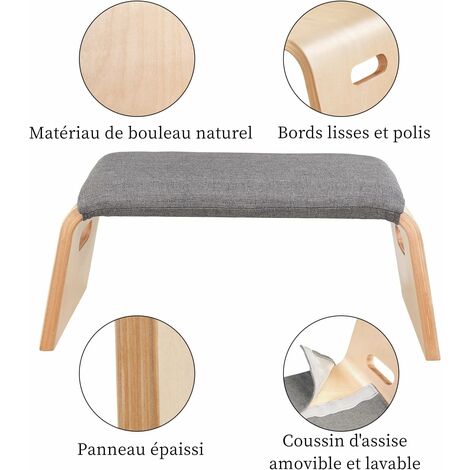 Lot de 2 Banc de méditation Tabouret de Yoga Banc Musculation et Prière  Coussin Amovible en Bois Banc de méditation en Profondeur 52×23×20 cm