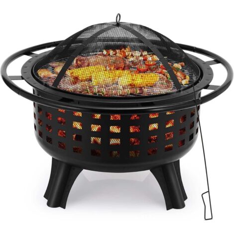 Braséro Jardin 3 En 1 Avec Grill Acier Inox - Chauffage Extérieur, Barbecue & Seau à Glace | 80x80cm