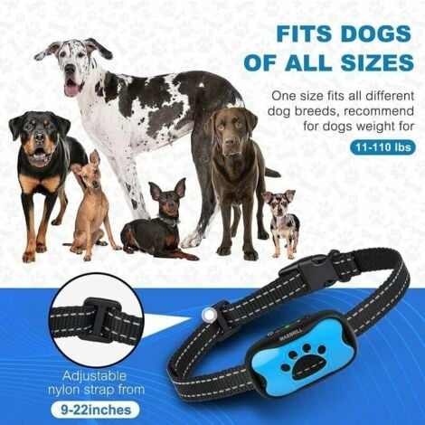 Collier anti-aboiement rechargeable pour chiens, dispositif anti-aboiement pour petits chiens de taille moyenne à grande, collier anti-aboiement pour chiens, (Bleu)