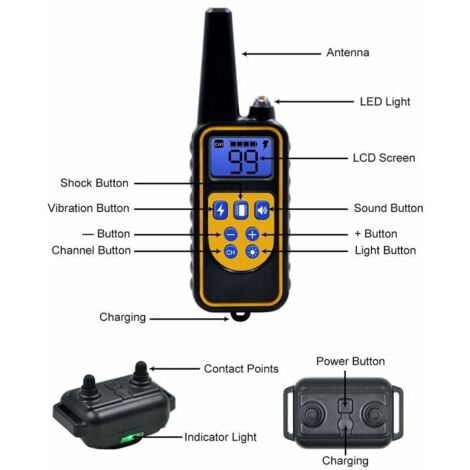 Collier de Dressage pour Chiens Rechargeable, Portée de 800m, avec Mode Vibration, Son, Choc Statique et Lumière, IPX67 Résistant à L’Eau, Adapté Aux Chiens de Petites et Moyennes Tailles,(1 collier p