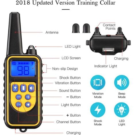 Collier de Dressage pour Chiens Rechargeable, Portée de 800m, avec Mode Vibration, Son, Choc Statique et Lumière, IPX67 Résistant à L’Eau, Adapté Aux Chiens de Petites et Moyennes Tailles,(1 collier p