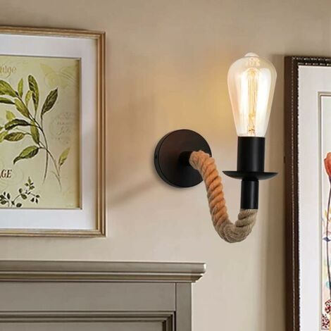 Applique murale Vintage en corde de chanvre ,Applique murale industrielle idéal , E27 luminaire,Ampoule non incluse,110/220V (Noir),DOLASO