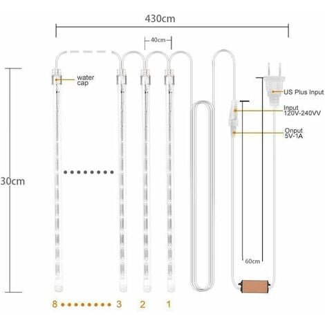 Devenirriche-Météore Pluie Guirlandes Lumineuse, 8 Tubes 30CM 192 LED Eclairage Météore Douche Lumière Etanche LED Pour Mariage Maison Arbre Jardin de Noël Parti (Bleu)
