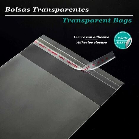 100 sachets plastiques transparents cellophane fermeture adhésive