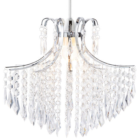 Litecraft Glow Light Shade Easy Fit Lampshade With Acrylic Droplets - Chrome