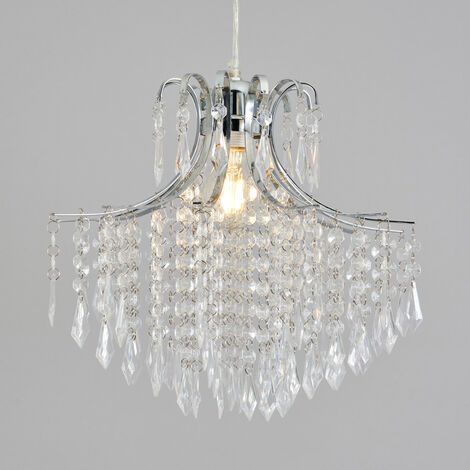 Litecraft Glow Light Shade Easy Fit Lampshade With Acrylic Droplets - Chrome