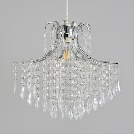 Litecraft Glow Light Shade Easy Fit Lampshade With Acrylic Droplets - Chrome