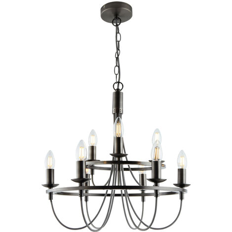 Litecraft Fredericka 9 Light Ceiling Pendant E14 Base 6 Watt LED - Pewter