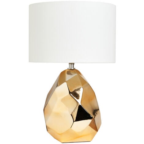 Litecraft Table Lamp Nugget Shaped E14 Base with Natural Drum Shade - Gold