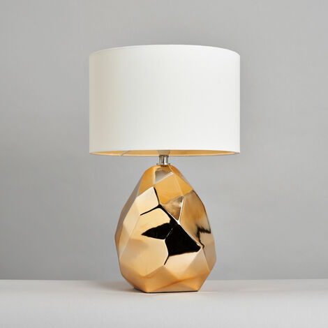 Litecraft Table Lamp Nugget Shaped E14 Base with Natural Drum Shade - Gold