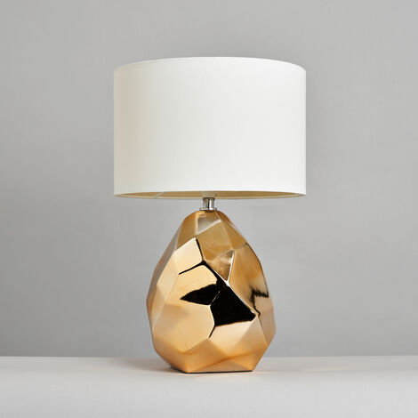Litecraft Table Lamp Nugget Shaped E14 Base with Natural Drum Shade - Gold