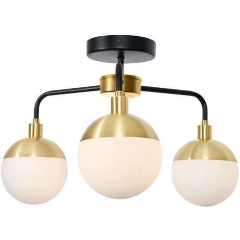 Litecraft Sydney Ceiling Light Bathroom IP44 Semi Flush 3 Arm - Black and Brass (1/5)