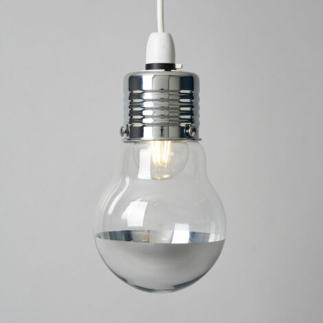 Litecraft Light Shade Quirky Bulb Easy Fit Ceiling Lampshade - Chrome Clearance