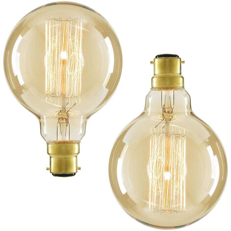 Litecraft Light Bulb Cage Globe Filament B22 Bayonet Cap in Gold Tint - 2 Pack