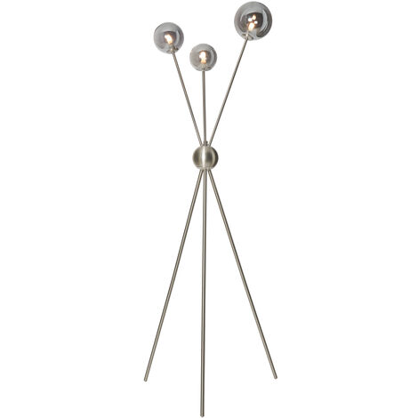 Litecraft Tripod Floor Lamp 3 Light With Smoke Glass Ball Shades - Satin Nickel (1/5)