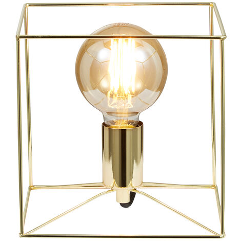 Litecraft Table Lamp Cube Wire Frame Base - Polished Brass (1/5)