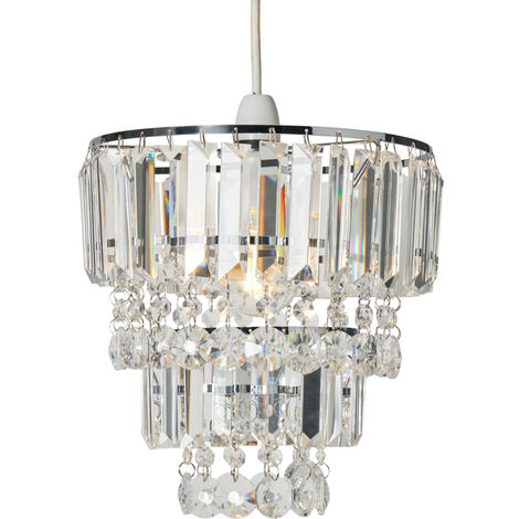 Litecraft Light Shade 26.5 cm Crystal Effect Pendant Easy Fit Lampshade - Chrome