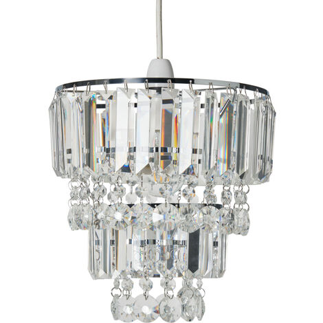 Litecraft Light Shade 26.5 cm Crystal Effect Pendant Easy Fit Lampshade - Chrome