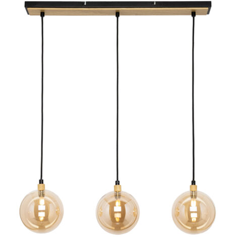 Litecraft Melior Ceiling Pendant Bar 3 Light With Champagne Tinted Glass Shades - Black