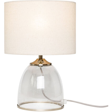 Litecraft Table Lamp Clear Glass Base With Natural Drum Shade - Satin Nickel