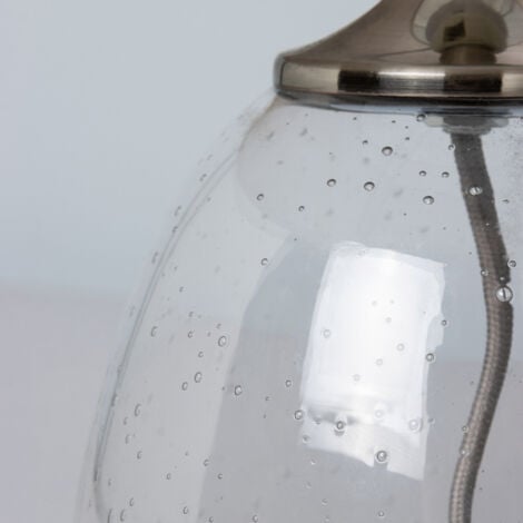 Litecraft Table Lamp Clear Glass Base With Natural Drum Shade - Satin Nickel