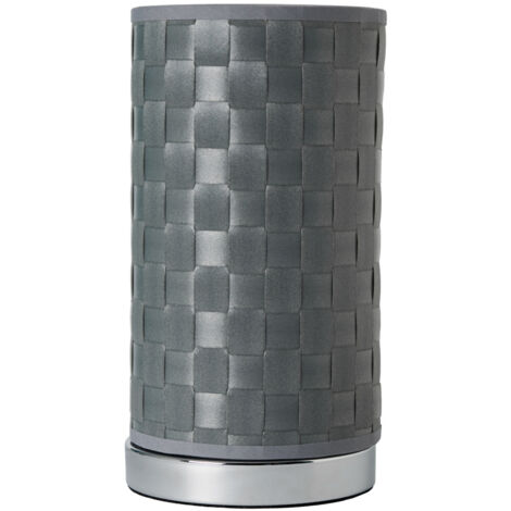 Litecraft Sovin Table Lamp With Silver Woven Cylinder Shade - Polished Chrome