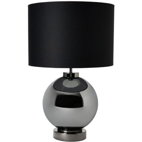 Litecraft Table Lamp Smoke Tint Glass Base With Drum Shade - Black Chrome