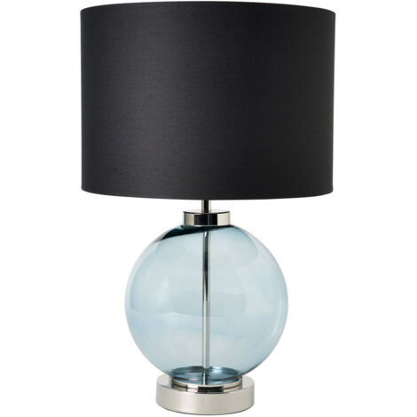 Litecraft Table Lamp Blue Tint Glass Base With Drum Shade - Polished Nickel