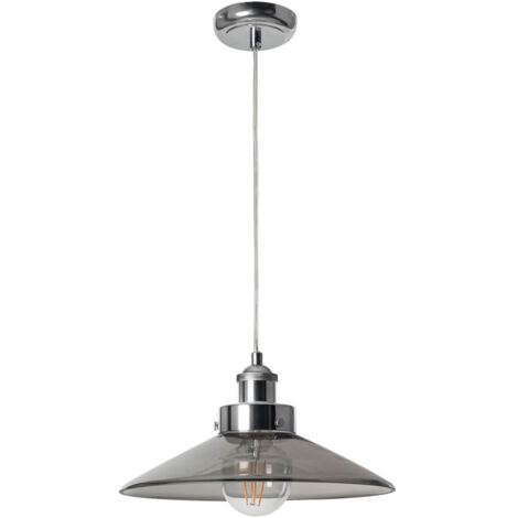 Litecraft Ceiling Pendant 1 Light With Smoke Tint Glass Shade - Polished Chrome