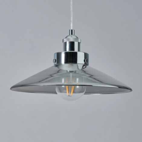 Litecraft Ceiling Pendant 1 Light With Smoke Tint Glass Shade - Polished Chrome